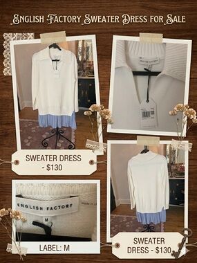 English Factory Cream Sweater Dress with Collared Neck